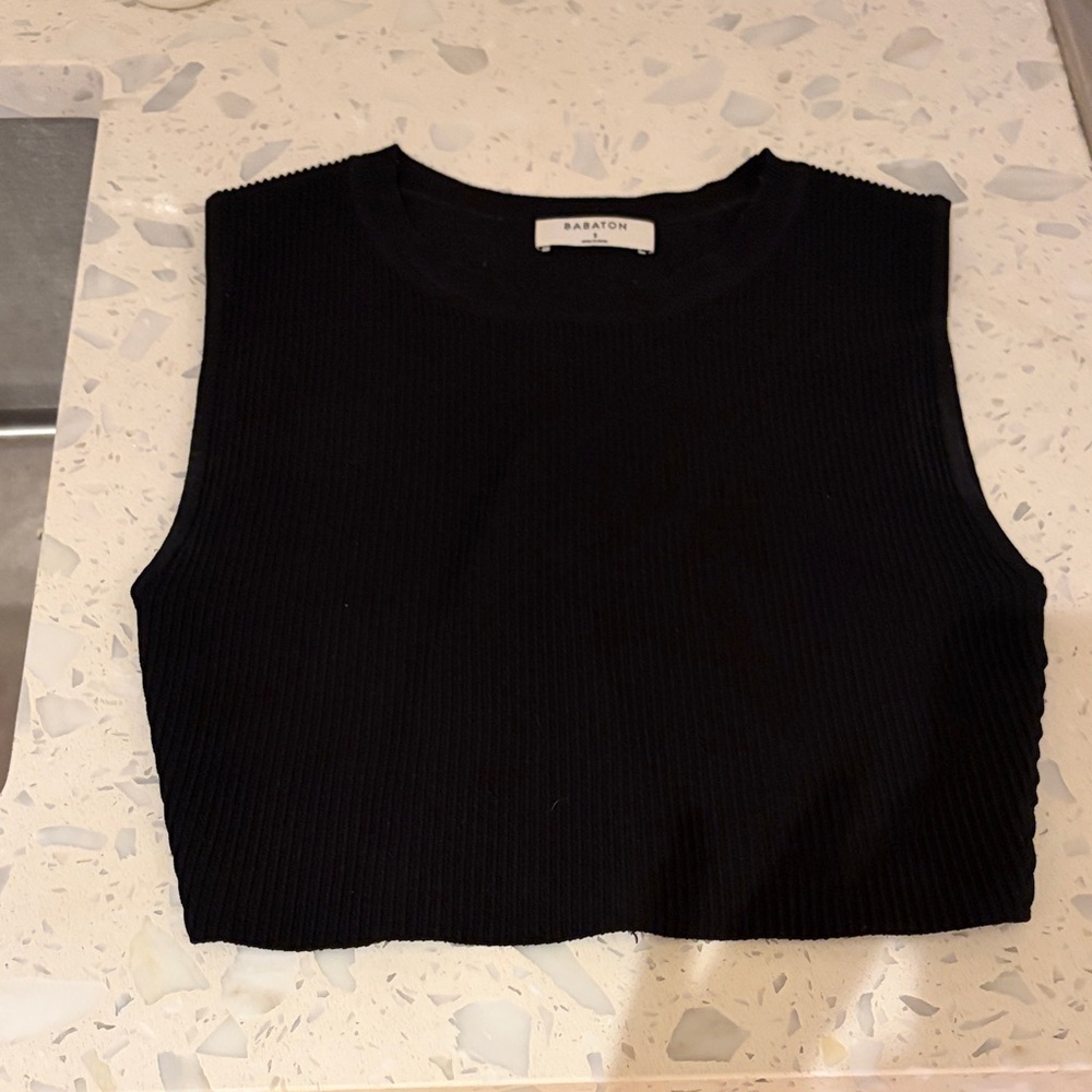 Babaton Black Ribbed Cropped Muscle Tank